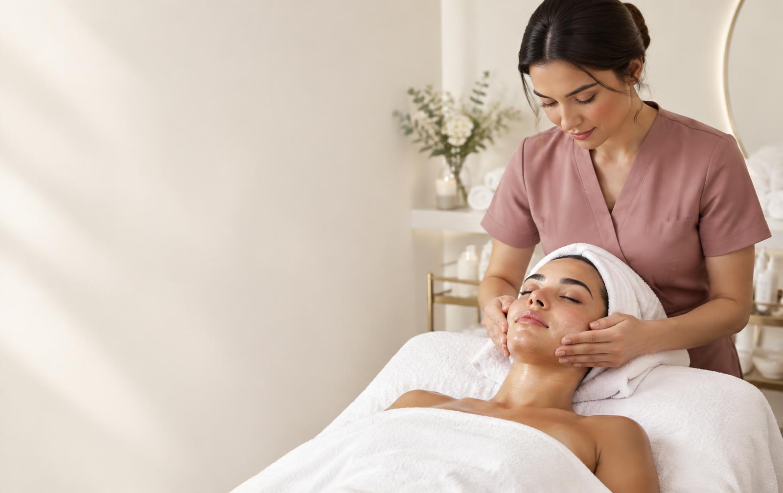 Especialista realizando un cuidado facial